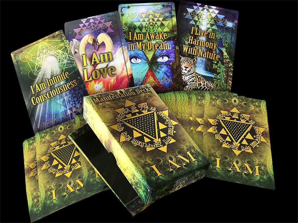 Manifestation Deck cards and gold foil box spread