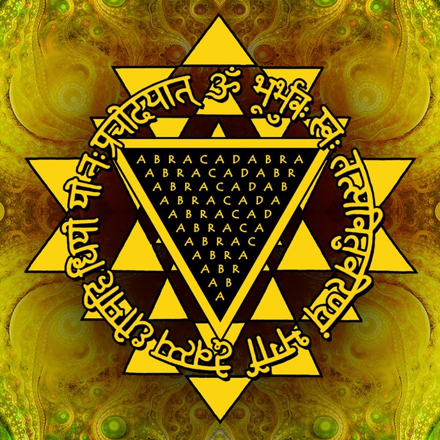 The Manifestation Mandala — Abracadabra triangle, Gayatri mantra and Sri Yantra