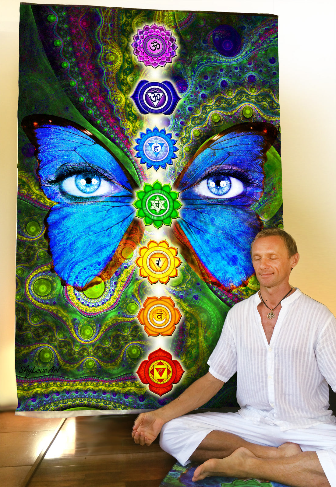 Chakra Butterfly tapestry displayed in a room setting