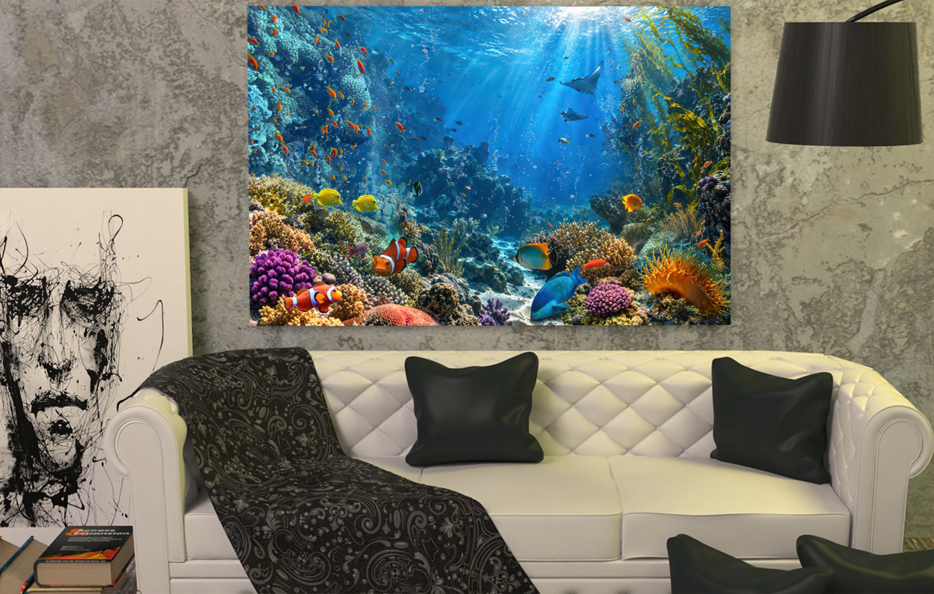 Deep Ocean #2 metal print shown in a room setting