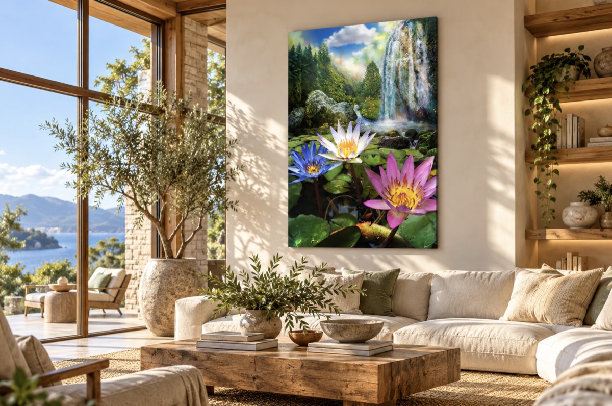 Lotus wall art displayed in a room setting