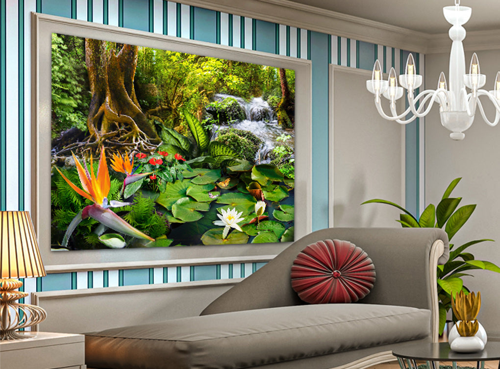 Lotus Pond #3 wall art displayed in a room setting
