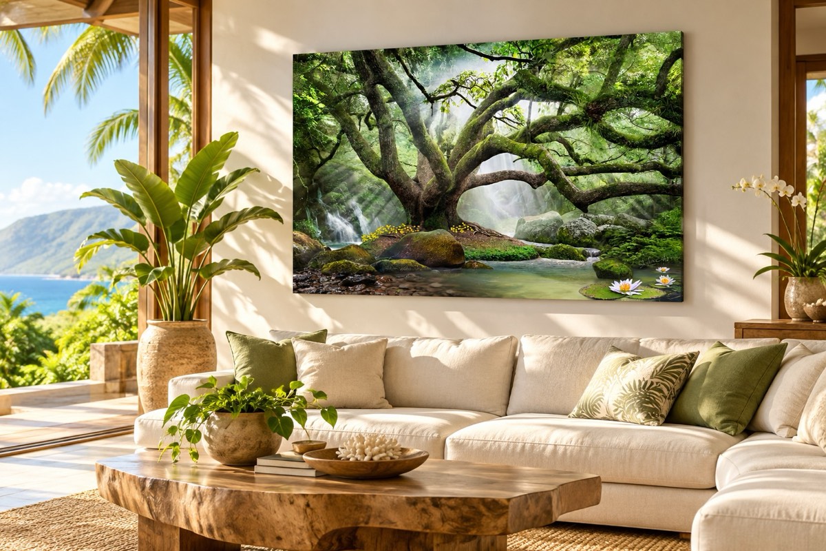 Tree wall art displayed in a room setting