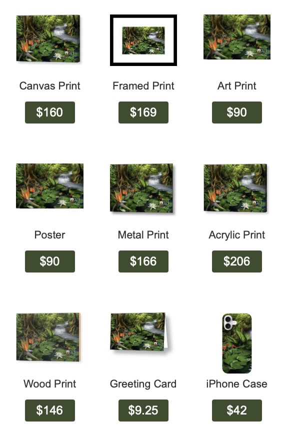 Lotus Pond #3 — mystical forest pond with water lilies and ancient trees art print by SkyloveArt